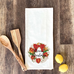 Merry Christmas Dish Towel, Flour Sack Towel, Decorated Dish Towels, Christmas Decor, Hawaiian Santa Towels