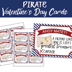 Pirate Valentine Cards, Kids Valentine Cards, School Valentine Cards, Pirates Valentines Day Printable Tags