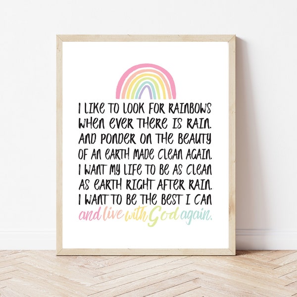 I Like to Look for Rainbows, LDS Baptism Decor Print, Baptism Gift Idea, LDS Primary Song Print