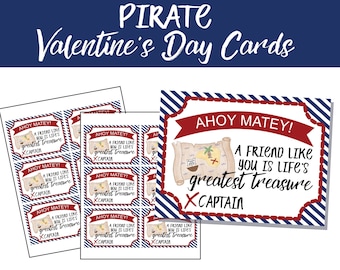 Pirate Valentine Cards, Kids Valentine Cards, School Valentine Cards, Pirates Valentines Day Printable Tags