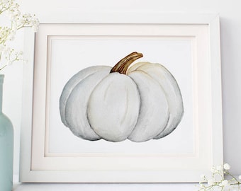 White Pumpkin, Watercolor Wall Art, Pumpkin Printable, Fall Decor
