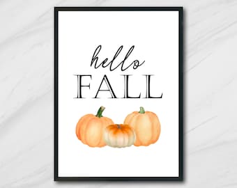 Hello Fall Printable,  Watercolor Pumpkins, Autumn Wreath, Wall Art, Home Decor, Wall Art, Seasonal Decor, Fall Decor, Autumn Decor