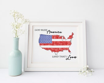 4th of July Printable, God Bless America, Chalk Flag, Patriotic Decor, Independence Day, Memorial Day, Patriotic Printable