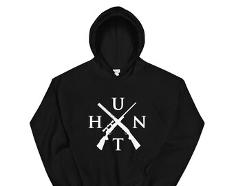 HUNT, the ultimate hunting hoodie with classic "X" design. Perfect gift for hunters and outdoorsmen alike.