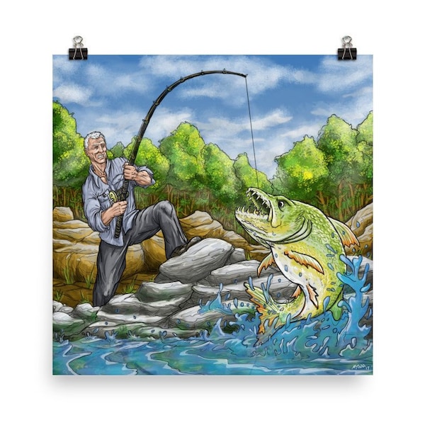 Jeremy Wade of River Monsters/ Dark Waters TV shows Poster, Hand Drawn Illustration
