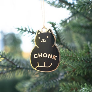 Chonk Cat Enamel Ornament // gold / black cat / orange cat / chonker / Christmas ornament / holiday decorations / gifts