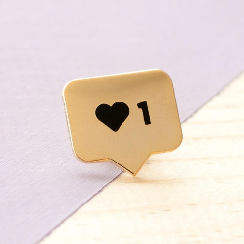 Instalike Enamel Lapel Pin // Gold / Black / Instagram / Etsy