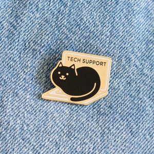Tech Support Enamel Cat Pin // black / gold / computer cat / laptop cat / lapel pin