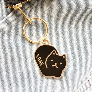 Loaf Cat Enamel Keychain // gold / black / cat loaf / black cat / key chain / key ring