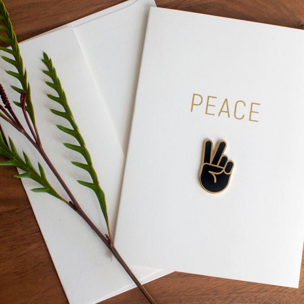 Peace Lapel Pin Greeting Card // any occasion card / peace card / gold foil / peace sign / emoji / peace pin