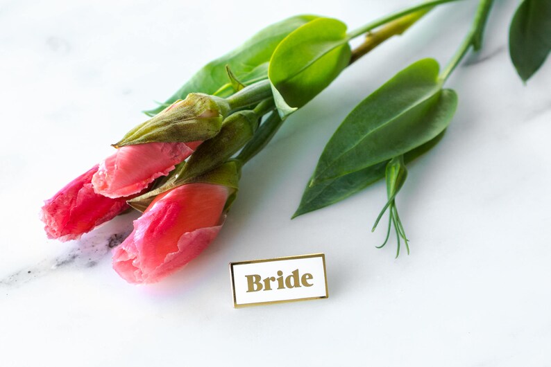 Serif Bride Enamel Lapel Pin white gold cloisonne pin bridal shower gift bachelorette party wedding