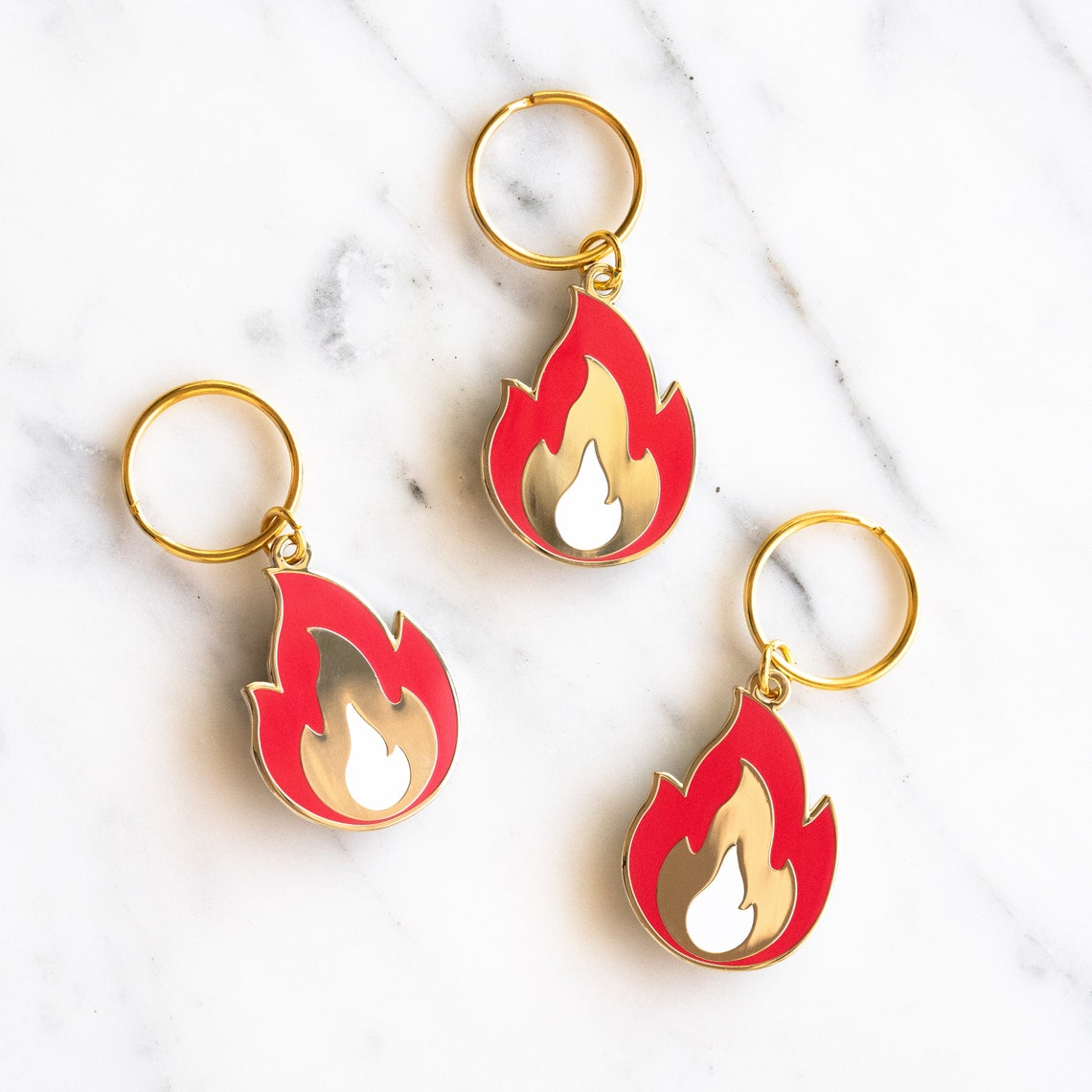 Flame Enamel Keychain // gold / red / flame emoji / fire / lit Etsy