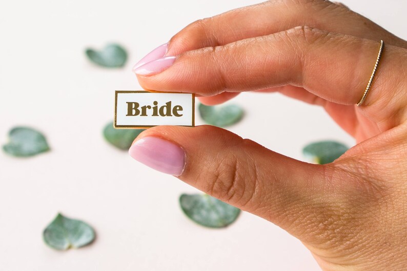 Serif Bride Enamel Lapel Pin white gold cloisonne pin bridal shower gift bachelorette party wedding