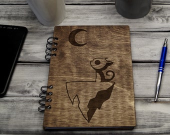 Binder Sketchbook Night Cat Universula Spiral Album Moon Gift Wooden Planner Custom Notepad Engraved Diary Eco-Friendly Scrapbook Notebook