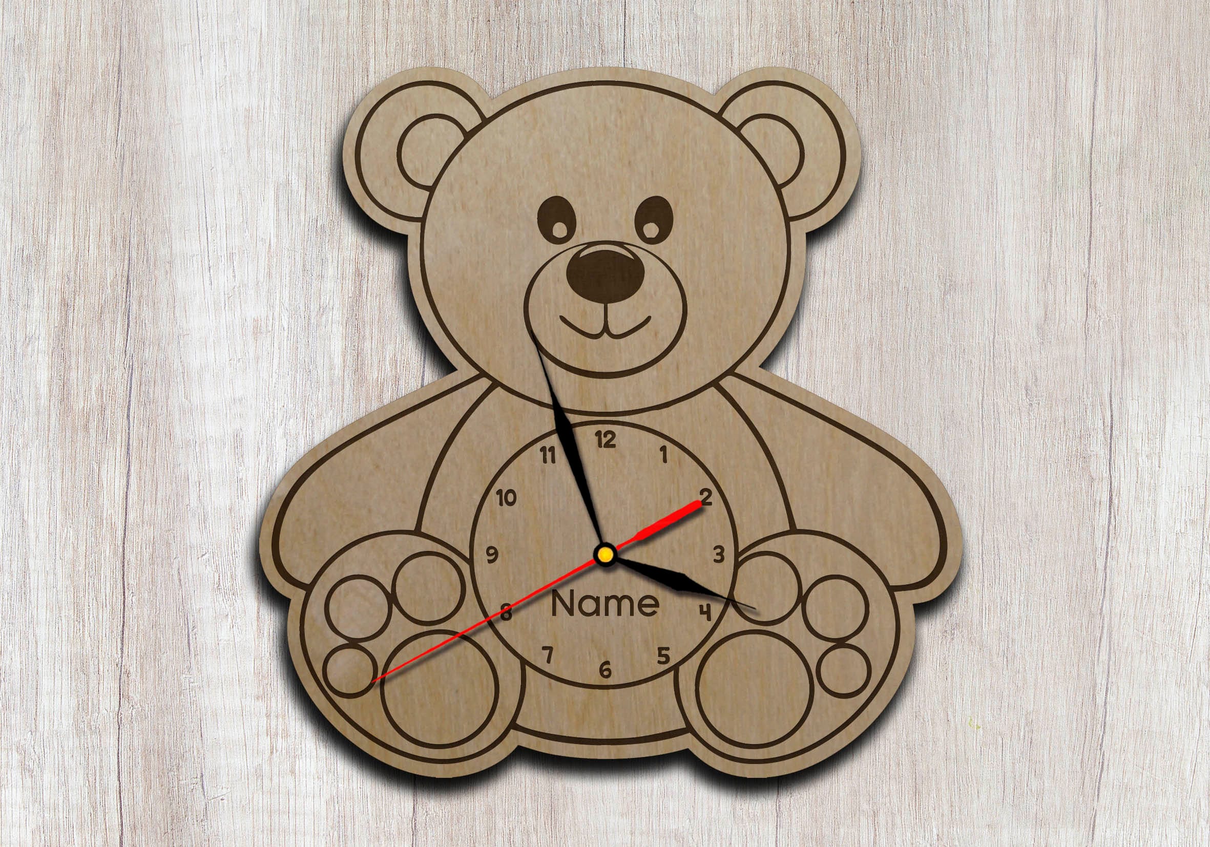 Wooden Wall Clock Teddy Bear/Large Wall Clock Bear Print Etsy