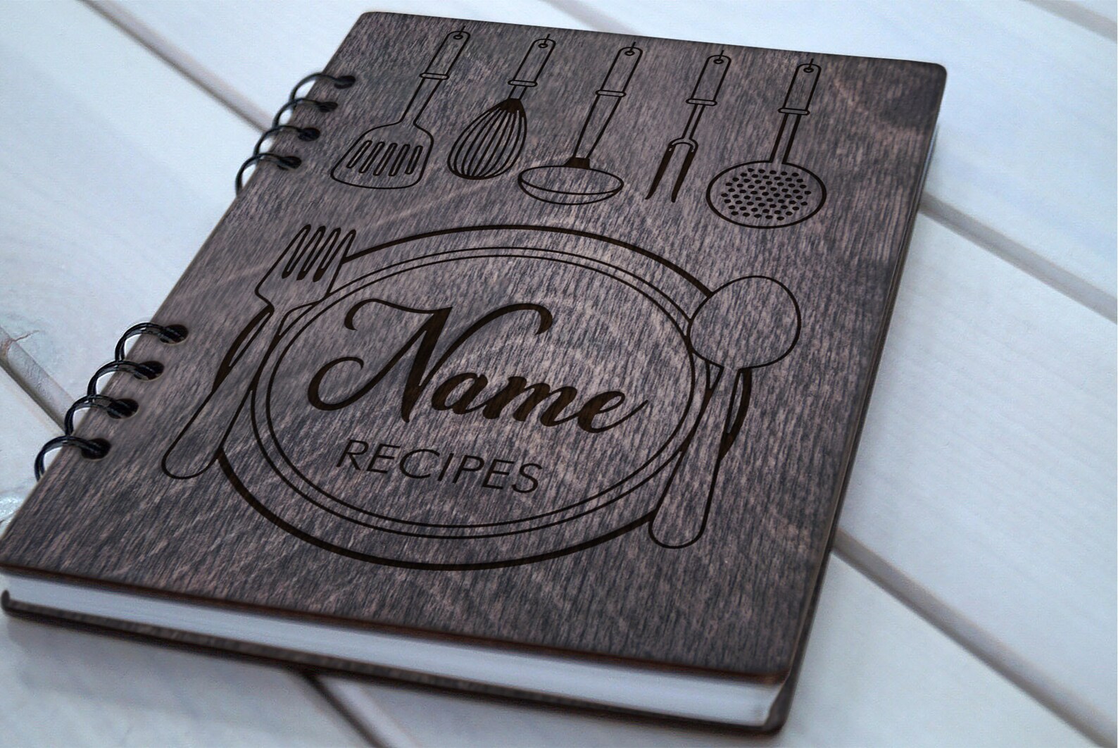 Wooden Personalized Recipe Book Print Notebook Cookbook Named Etsy
