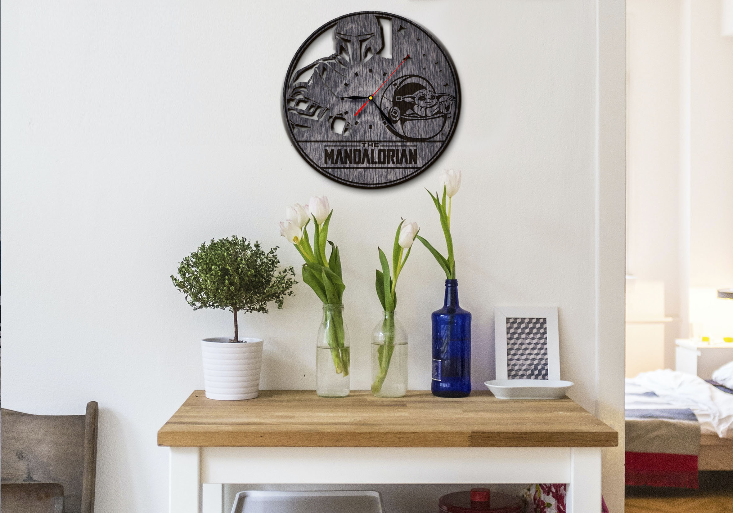 Wooden Clock Mandalorian Print Custom Wall Clock Grogu | Etsy