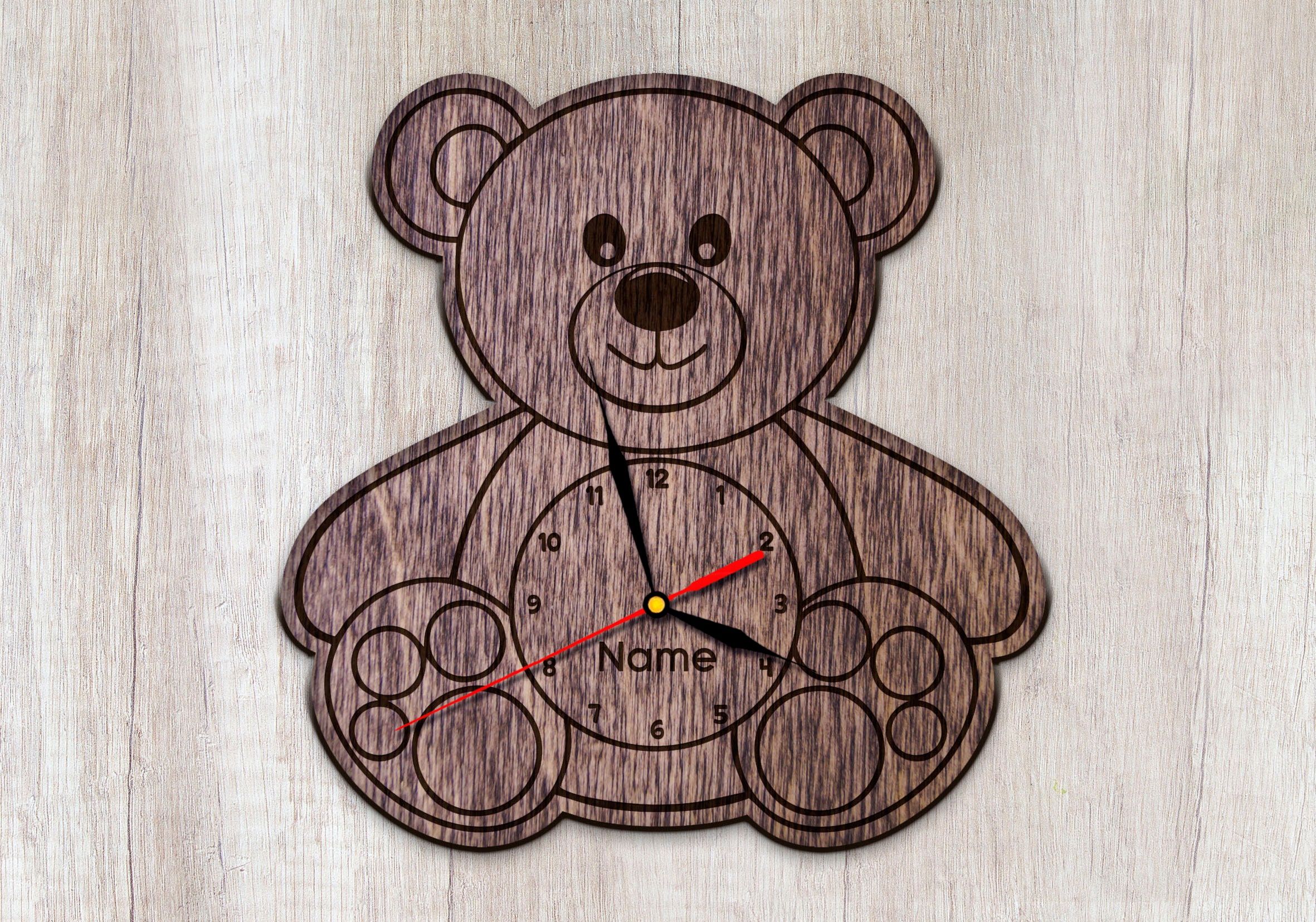 Wooden Wall Clock Teddy Bear/Large Wall Clock Bear Print Etsy