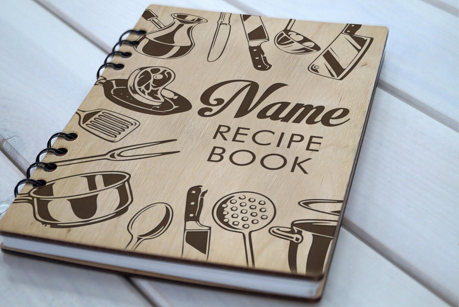 Wooden Recipe Notebook Gift Personalized Cookbook Journal Etsy