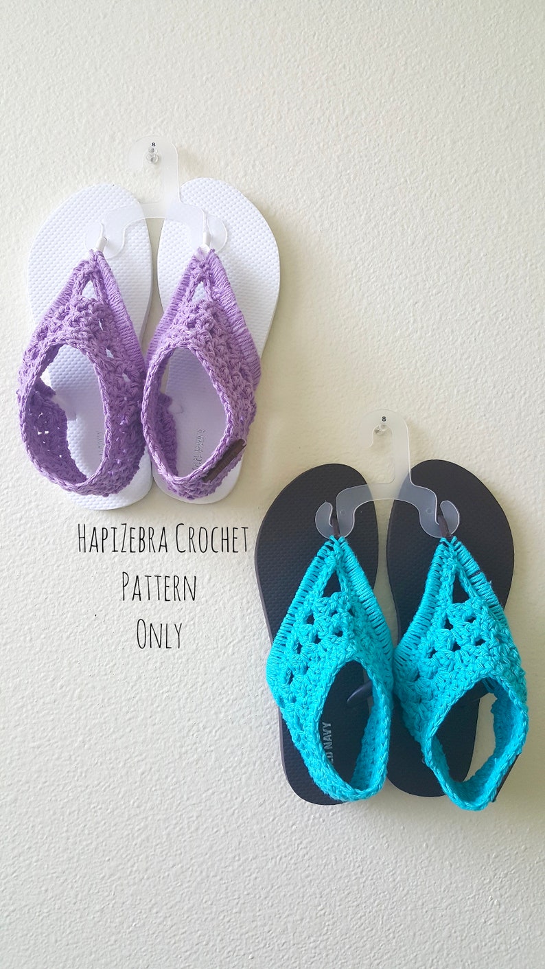 Crochet Original Short Gladiator Flippies Pattern, Adult Size, Crochet Flip Flops, Crochet Sandals, PDF Pattern, HapiZebra Crochet image 1