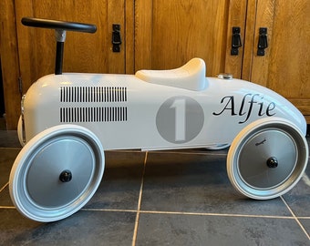 Personalised racing car, toys for one year old, toys for two year old, ride on car, sit on car, ride on toys, sit on toys,personalised toys