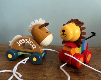 Choose from a lion or pony, personalised pull along