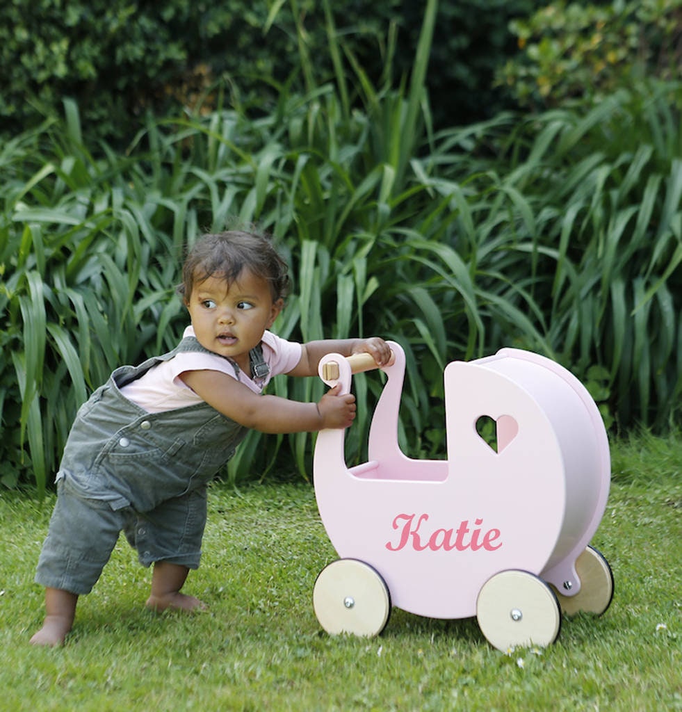 Personalised wooden dolls pram sales