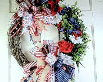 Handmade Patriotic Wreath: Americana Red, White & Blue Decor