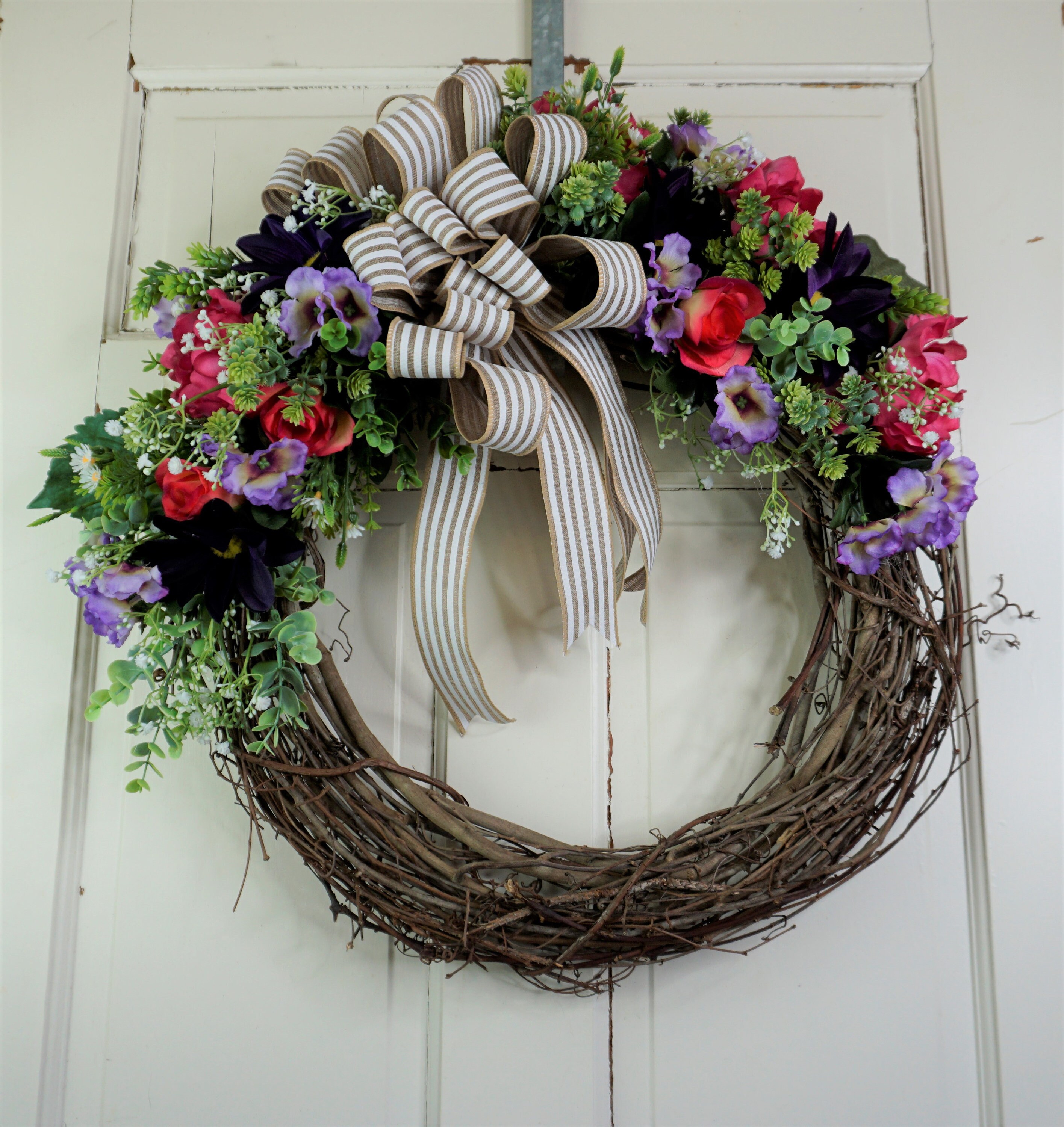 Floral Grapevine Wreath Spring Flower Wreath Grapevine Etsy