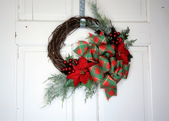Small Christmas Wreath Small Grapevine Door Wreath Small Etsy