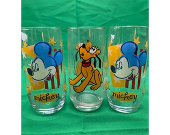 3 PC Disney Mickey and Pluto Drinking Glasses