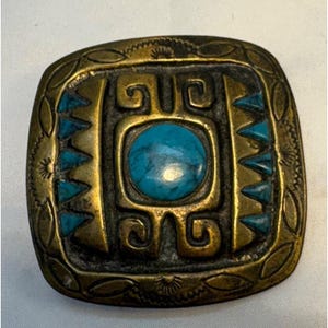 Vtg Southwestern Belt Buckle Faux Turquoise 2&quot;