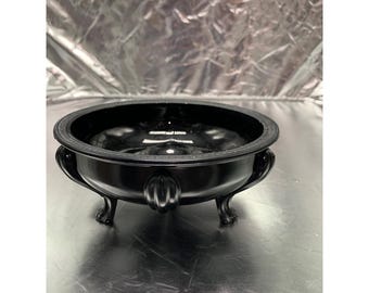1930s LE Smith Black Amethyst Glass Three-Footed Centerpiece Bowl