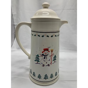 Pfaltzgraff Snow Village Winter Scene Coffee Carafe With Lid Snowman Design