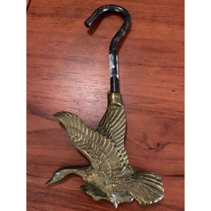 Vtg Brass Duck Fireplace Pull Hook 9&quot;