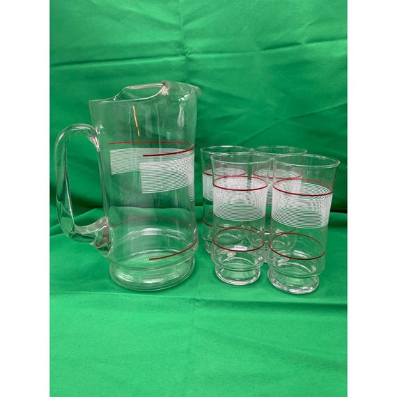 Vtg 1980s Crisa Contempo Glass Beverage Set Pitcher and 4 Glasses