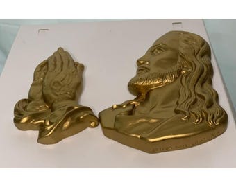 1984 Miller Studio Jesus and Praying Hands Chalkware 4" x 6"