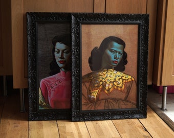 Vladimir Tretchikoff Chinese Girl and Miss Wong, Vintage Classic, 1950's, Retro Frame, Nice Size