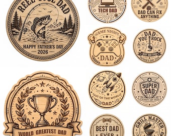 Father's Day Laser Cut Coaster SVG Bundle | Funny Dad Wooden Coaster Designs | Dad Gift SVG Digital File