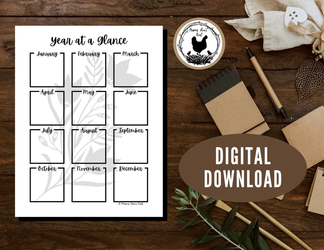 Year at a Glance Yearly Planner Printable Digital Download US Letter A4 ...