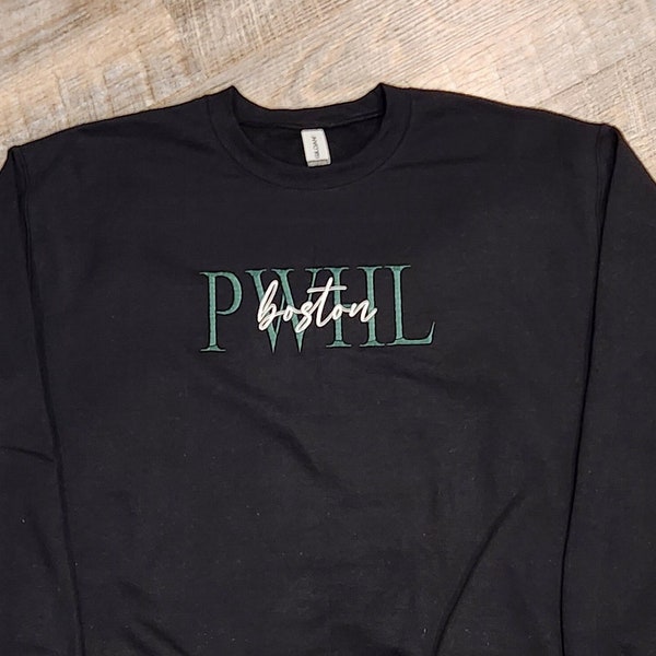 Boston Women’s Hockey Sweatshirt, PWHL crewneck, adult or youth custom crew neck, Bos PWHL embroidered sweatshirt, Boston Hockey