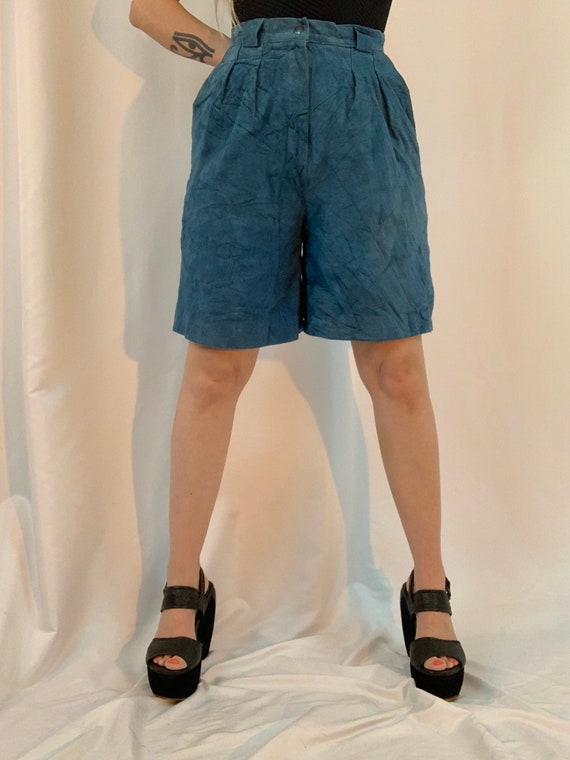 Charcoal blue suede hi rise shorts - image 3