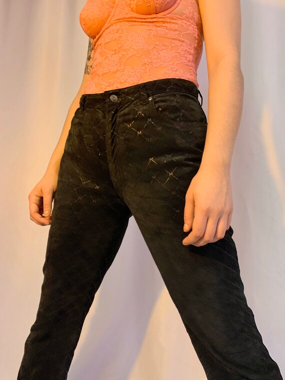 Suede leather argyle print pants - image 5