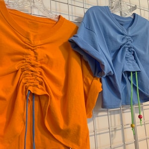 Ruched tee, Y2K ruch, gather front tee, paracord ruch top, cropped ruch front, ruched top