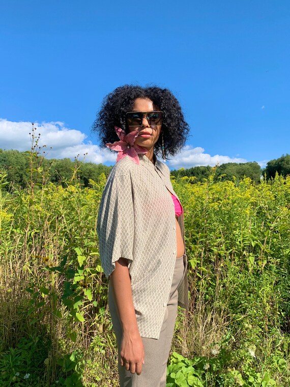 Silk argyle print button down - image 5