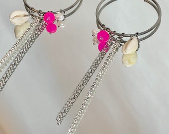 Freshwater pearl, rhinestone + shell earrings