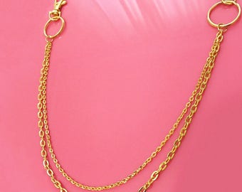 Gold double clip chain