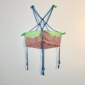Handmade Scrap Tee Crochet Halter Top: Ruched Remnant Bra Top