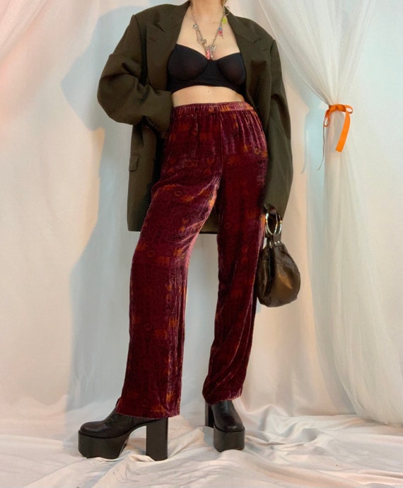 Velvet silk printed pants