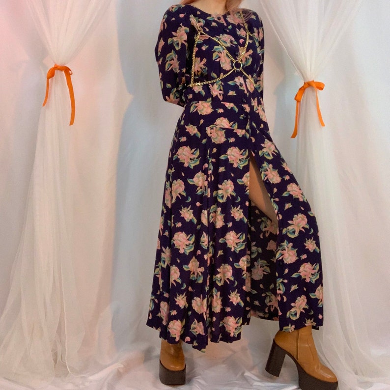 Long sleeve floral yoke maxi dress image 2